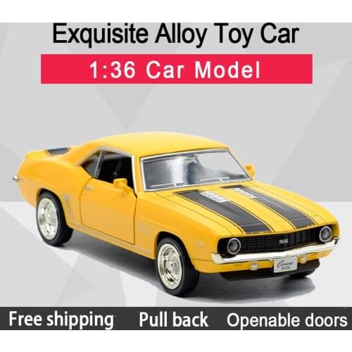 RMZ CITY 1:36 Chevrolet Camaro SS 1969 Super Sports Car Black Red Alloy Diecast Car Model Toy With Pull Back For Kids Gifts