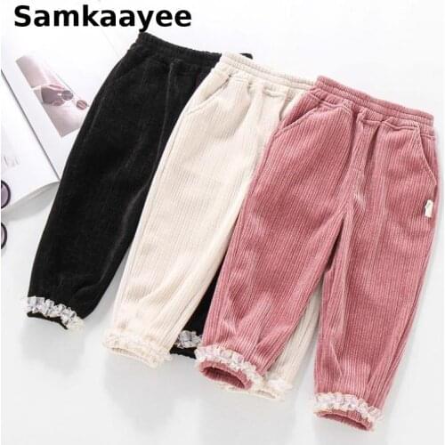 3-9y Kids Pants Girls Pants Spring Autumn Children Trousers Baby Lace Casual Clothing Solid Elastic Waist Long Sweatpants y31