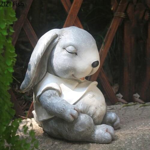 Fairy Garden Rabbit Figurines Animal Statue Adornment Ornaments Outdoor Decor Cute Bunny Crafts Statuette Courtyard Decoration