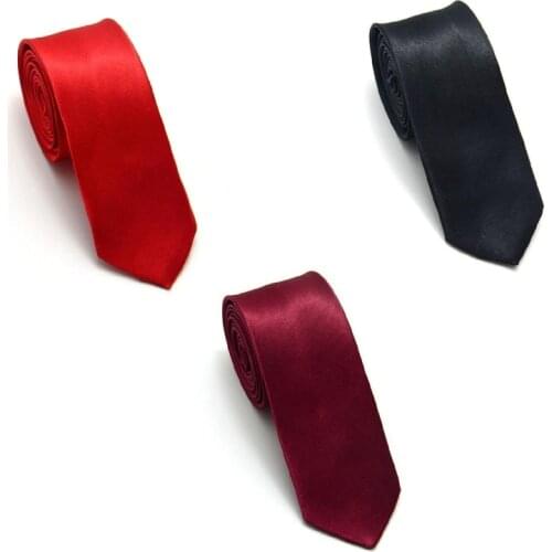 Skinny Tie Bold Plain Satin Necktie in Solid Color Men Narrow Tie Imitation Silk M6CD