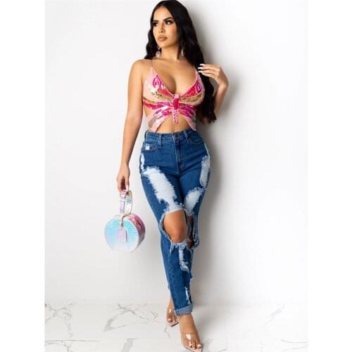 2021 Promotion Summer Lace Butterfly Sequined Blouse Feminina Tank Sexy Tube Top Color Sequins Embroidery Camisole Vest