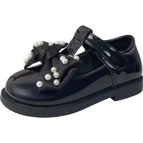 Girls' Leather Shoes Childrens Single Shoes 2021 Kids Pearl Bows British Style Princess Shoes Breathable Fashion School Shoes