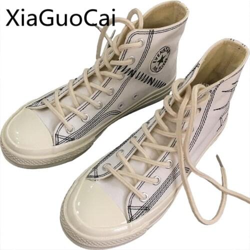 Harajuku Breathable Women Casual Shoes Summer Rubber Lace-up Casual Unisex Solid Non-Leather Flat Casual Shoes