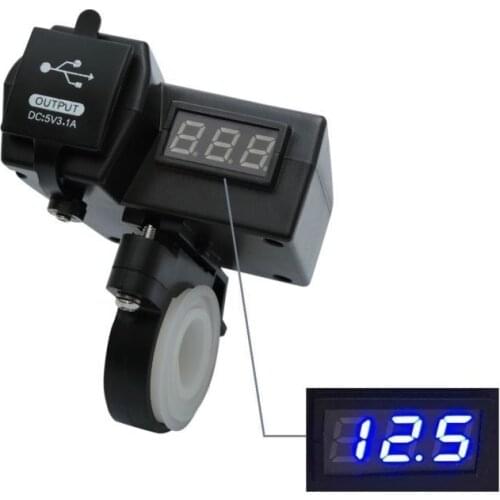 Universal Car Motorcycle Charger USB Voltmeter Socket Blue LED 12-24V Waterproof