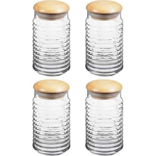 Pasabahce 43173 Babylon With Wooden Lid Glass Jar 1125 cc 4'lü