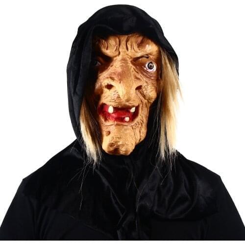 Witch Mask Magic Party Horror Cosplay Costume Prop Halloween Tricky Latex Headgear Long Nose Hooded Haunted House Dress Up