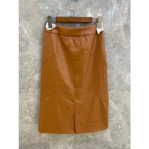 Spring New Autumn Women Fashion PU Leather A-Line Midi Skirt For Female 2 Color Tutu