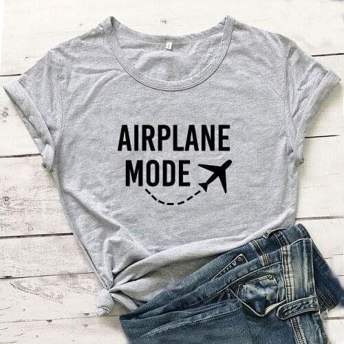 Airplane Mode Kawaii Graphic T Shirts Women T-shirt Short Sleeve Cotton Tshirt Women Black Camiseta Mujer Casual Tee Shirt Femme