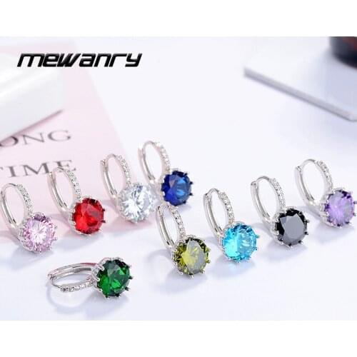 MEWANRY Prevent Allergy 925 Sterling Silver Hoop Earrings for Women Summer Trendy Elegant Sparkling Colored Zircon Bride Jewelry