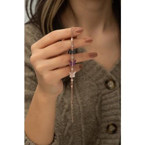 925 Sterling Silver Women Wristband Bracelet Colorful Stony Butterfly Gift Birthday Precious Stylish Chain Luxury