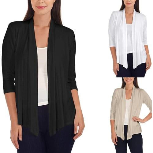 Womens New Autumn Solid Color Cardigan Jackets Office Ladies Fashion Casual Three-quarter Sleeve Cardigan Coats Outerwear