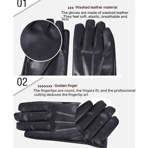 Winter Leather Gloves Leather Full Finger Gloves Fleece Lining Glove Touchscreen Waterproof Glove for Driving Riding