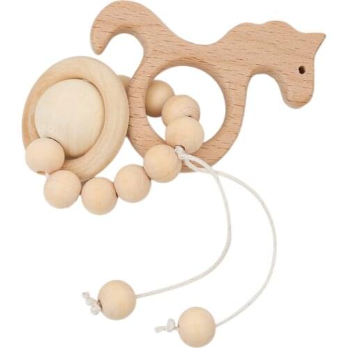 1PC Wooden Teether Hedgehog Crochet Beads Wood Crafts Ring Engraved Bead Baby Teether Wooden Toys For Baby Rattle