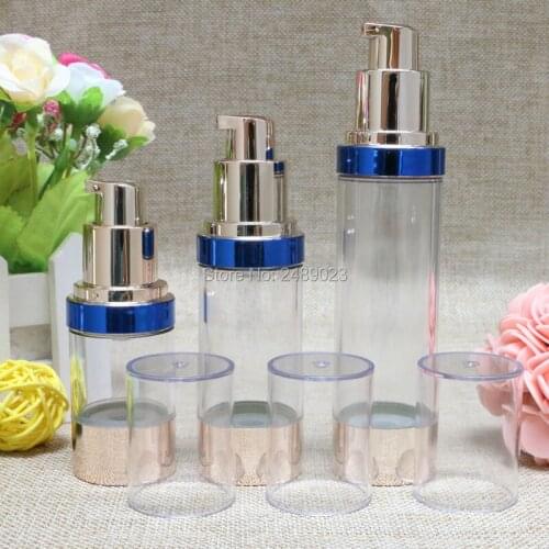 15ml 30ml 50ml Plastic Refillable Bottle With Blue Edge Airless Bottles For Cosmetics Lotion 10pcs/lot In Stock