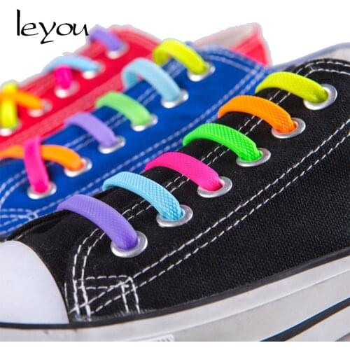 Leyou 16PCS Silicon No Tie Shoe Laces Elastic Flat Sport Running Shoelaces Colorful Fashion Shoe Strings New Shoe Lace