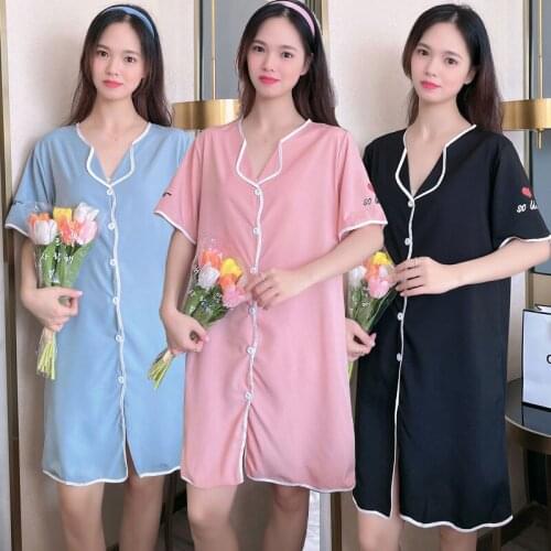 2021 Summer Short Sleeve Sexy V-neck Silk Satin Mini Dress Nightgown for Women Home Dress Sleepwear Night Gown Nightdress Nighty