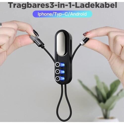 3 in 1 Magnetic Portable Fast Charging Cable Compatible with Usb Type C Smartphone and iProduct Device 1.1 Ft DU55