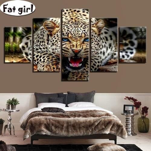 5 pictures Roaring cheetah diamond painting 5d diy mosaic embroidery full square round drill cross stitch animal illustration