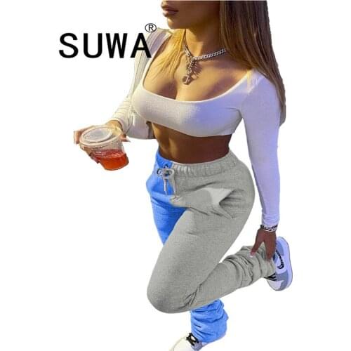 Patchwork Stacked Legging Pants For Women Active Belllow Trousers Streetwear Autumn Winter Classic Sweatpants Wholesale