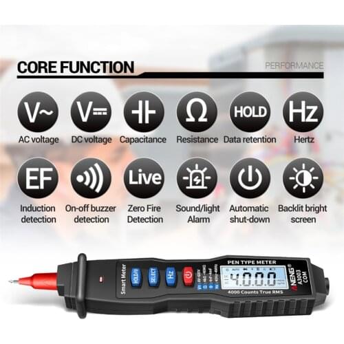 Pen Type Digital Multimeter Manual Range Data Hold AC/DC Ammeter Voltmeter Capacitance Resistance Meter for Electrician