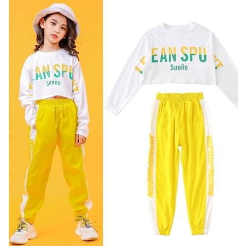 Kids Hip Hop Dance Clothing White Tops Jogger Pants Outfits Girls Jazz Dance Costumes Ballroom Dance Stage Wear Outfits SL3876
