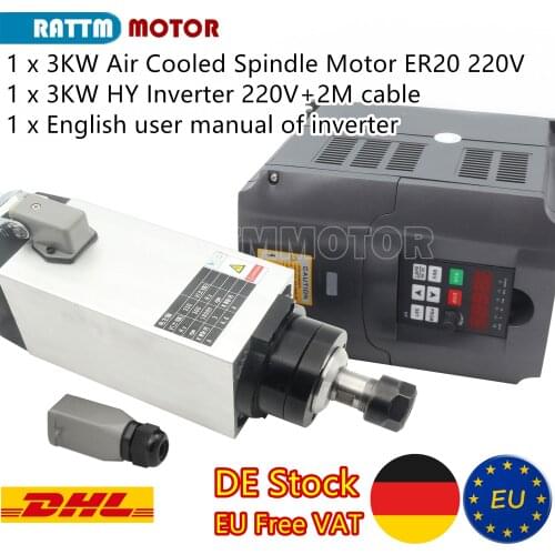 『EU Free VAT』3KW 220V Air Cooling Spindle Motor ER20 400Hz 24000RPM 10A + 3KW HY Inverter 220V for CNC Engraving Router Machine