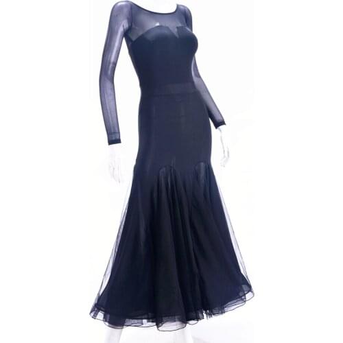 Exotic dance country ballroom dance small V perspective word collar double deck large modern dress W15046