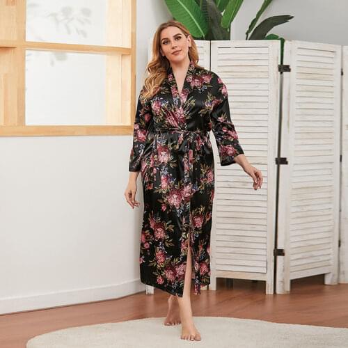 Pajamas Silk Large Size Womens Thin Long Sleeve Home Wear Can Wear Pajamas Xl-5xl Spa Robes for Girls Birthday Party