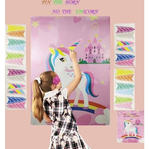 15pcs/set pin the unicorn horn game birthday party decorations kids unicorn party decor supplies funny make a unicorn game