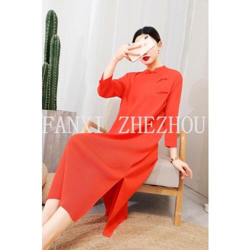 HOT SELLING Chinese style fold three quarter Net Yarn Buttons Chinese retro style cheongsam dress IN STOCK