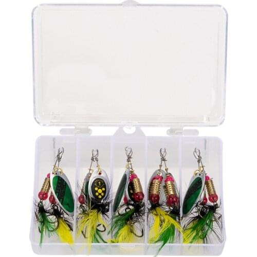 Hot Fishing Lures 10pcs Spinner Lures Baits with Tackle Box Shrimp Squid Tail Fishing Lures Kit Bionic Feather Bait 2021