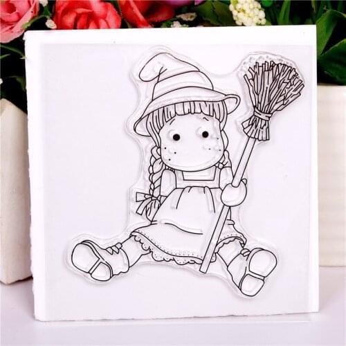 Broom girl pattern Stamp Scrapbooking New Alphabet Stamp Embossing Craft Silicone Transparent Stampstampons