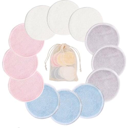 Reusable Bamboo Cotton Pads Make up Facial Remover Triple Layers Wipe Pads Nail Art Cleaning Pads Washable Pads with Laundry Bag