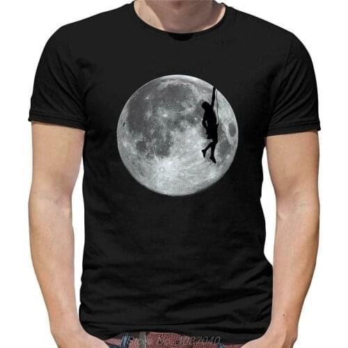 Rock Climbing Moon Mens T-Shirt Mountain Climb Rock Climb Space Climber Tee Tshirt harajuku