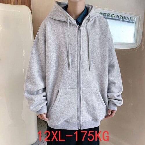 Mens spring and autumn large zipper 12xl hooded sweatshirt with 7XL 8xl 9xl 10xl thick black blue red grey big coat