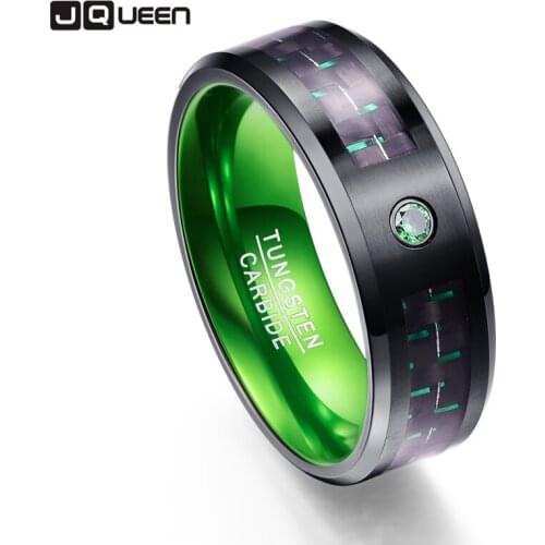Carbon Fiber Scrub Green Zircon Men Rings 100% Tungsten Carbide Wedding Bands Anillos para hombres Ring