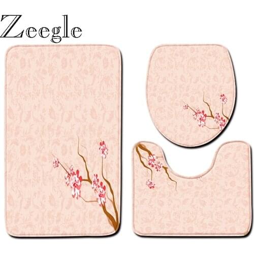 Zeegle Simple Bathroom Mat Set U Shape Bathroom Carpet Toilet Floor Rug Non-Slip Foot Mat Toilet Seat Cover Mat Modern Area Rug