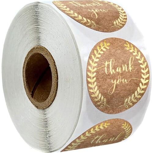 500 Pcs Natural Kraft Paper Thank You Stickers Seal Labels Gold Leaf Round Stickers Roll for Scrapbooking Stationery Stickers