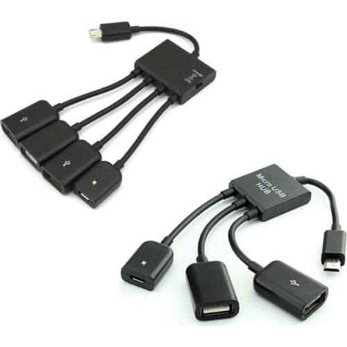New 4 in 1 Micro USB Host OTG Charge Hub Cord Adapter Splitter for Android Smartphones Tablet Black Cable
