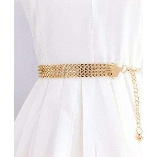 New Letter M/W Shape Adjusting Chain Wide Waistband Women Fashion Versatile Dress Waist Belt Round Bead Pendant Alloy Chain Belt