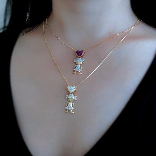Gorgeous Red Small Heart Girl Pendant Necklaces Gold Color plated Boy Girl Exquisite Necklace Fashion Women Gifts Zircon Jewelry