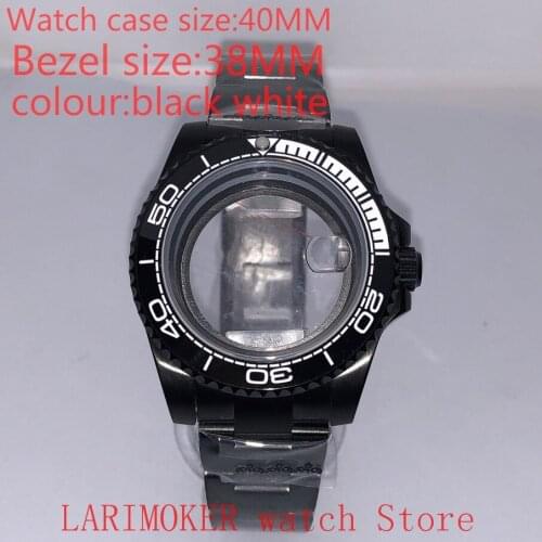 Suitable for NH35 NH36 Miyota 8215 40mm 904L stainless steel case, transparent black back cover, with bezel,black white