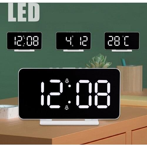 LED Clock Mirror Digital Alarm Clock Desk Decoration Makeup Mirror Simple With Calendar Temperature Display reloj despertador
