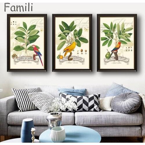 Vintage Flowers And Birds Art Canvas Prints Antique Decor Wall Painting Retro Style Pastoral Rural Home Decor Pictures No Frame