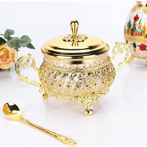 NEWYEARNEW High-End Kitchen Supplies Cruet Glass Seasoning Containers Sugar Box Spice Jar Alloy Wedding Gift