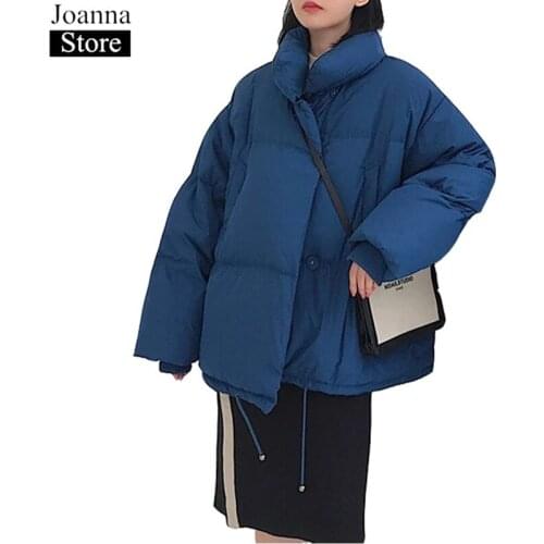 Winter New Women Stand Collar Warm Down Cotton Short White Jackets Oversize Thick Bubble Loose Black Coats Female Korean Clothes