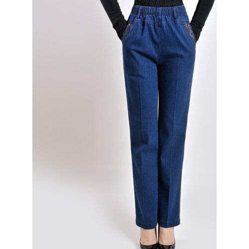 Plus Size High Waist Women Spring Autumn Elastic Waist Denim Trousers Female Jeans Casual Pants HK385