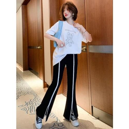 Womens casual micro flared pants with high waist hot drill line split 2021 Spring new