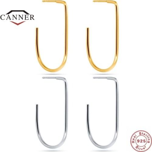 CANNER Simple Geometric Irregular Oval 925 Sterling Silver Stud Earrings for Women Piercing Earring Jewelry Pendientes Plata