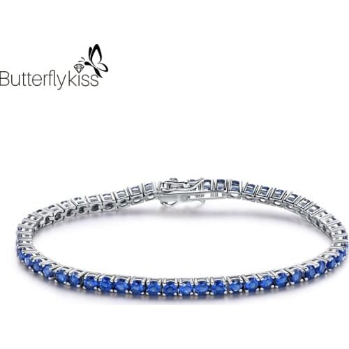 BK Luxury 57pcs Sapphire Bracelets For Women Real 925 Sterling Silver Blue Gemstone Simple Fashion Trend Promise Fine Jewelry